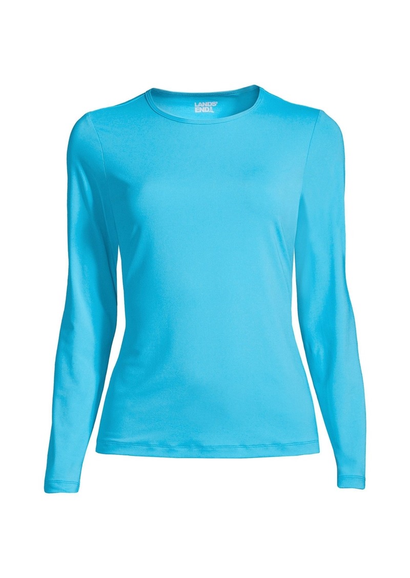 Lands' End Women's Long Crew Neck Long Sleeve Rash Guard Upf 50 Sun Protection Swim Tee - Turquoise