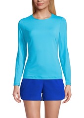 Lands' End Women's Long Crew Neck Long Sleeve Rash Guard Upf 50 Sun Protection Swim Tee - Turquoise