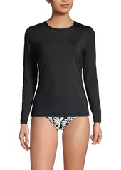 Lands' End Women's Long Crew Neck Long Sleeve Rash Guard Upf 50 Sun Protection Swim Tee - Black