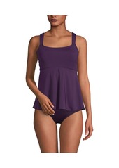 Lands' End Women's Long Flutter Tankini Top - Blackberry/Strawberry Jacobean