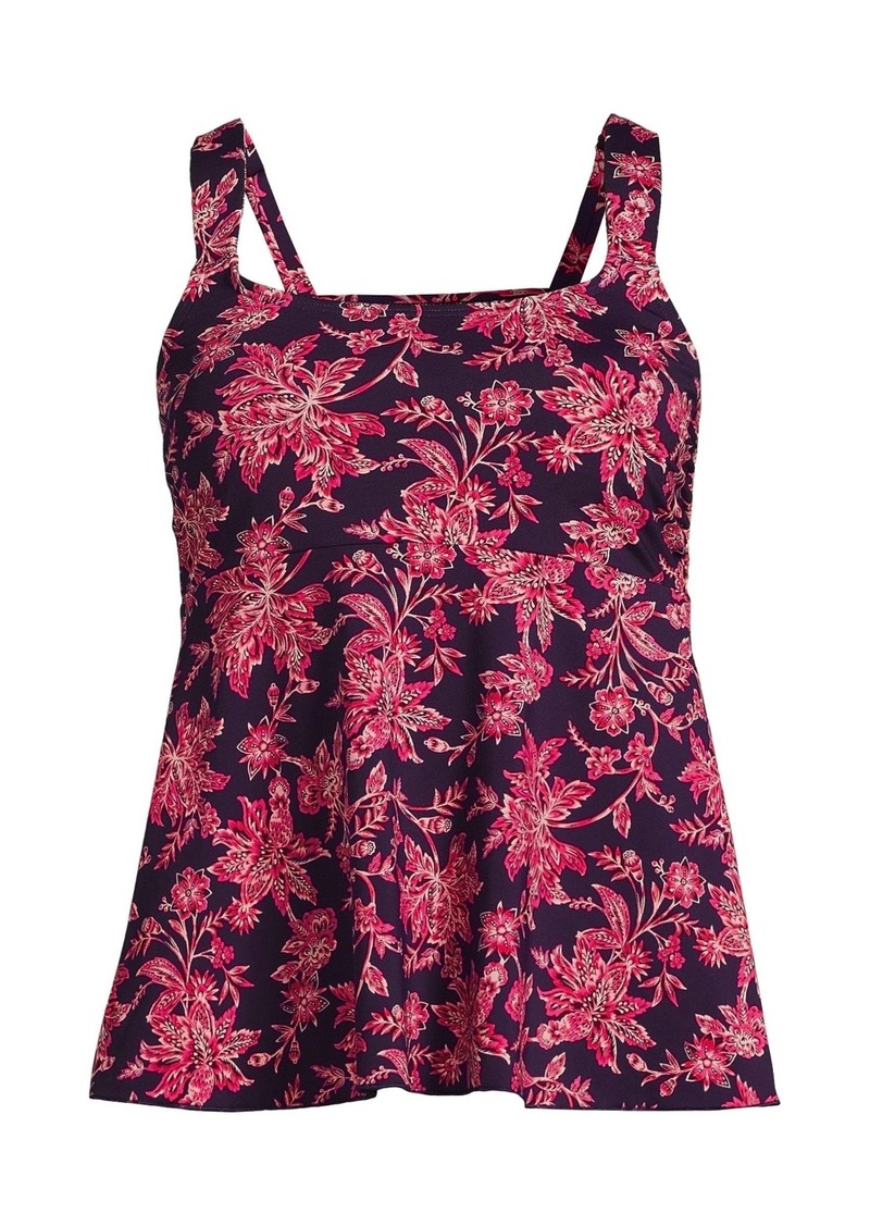 Lands' End Women's Long Flutter Tankini Top - Blackberry/Strawberry Jacobean