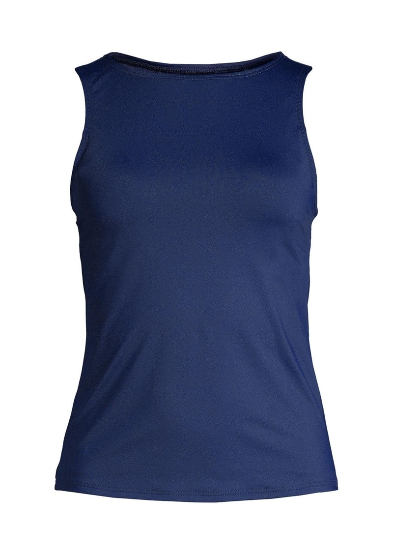 Lands' End Women's Long Chlorine Resistant High Neck Upf 50 Modest Tankini Swimsuit Top - Deep sea navy