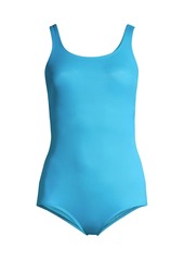 Lands' End Women's Long Chlorine Resistant Soft Cup Tugless Sporty One Piece Swimsuit - Turquoise