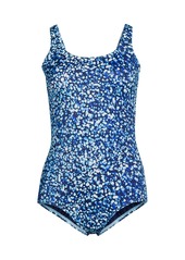 Lands' End Women's Long Scoop Neck Soft Cup Tugless Sporty One Piece Swimsuit Print - Navy rosella floral placement