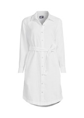 Lands' End Women's Long Sleeve Linen Shirt Dress - White