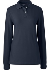 Lands' End Women's Long Sleeve Mesh Polo Shirt - Black