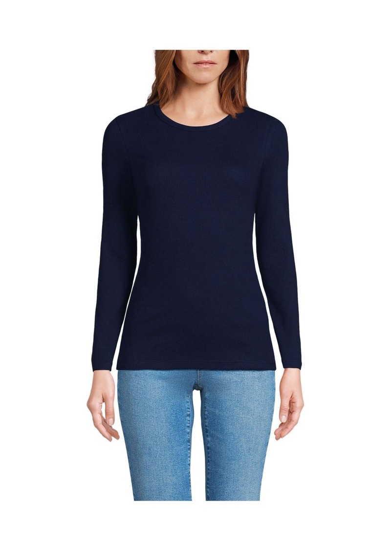 Lands' End Women's Long Sleeve Micro Rib T-Shirt - Deep sea navy