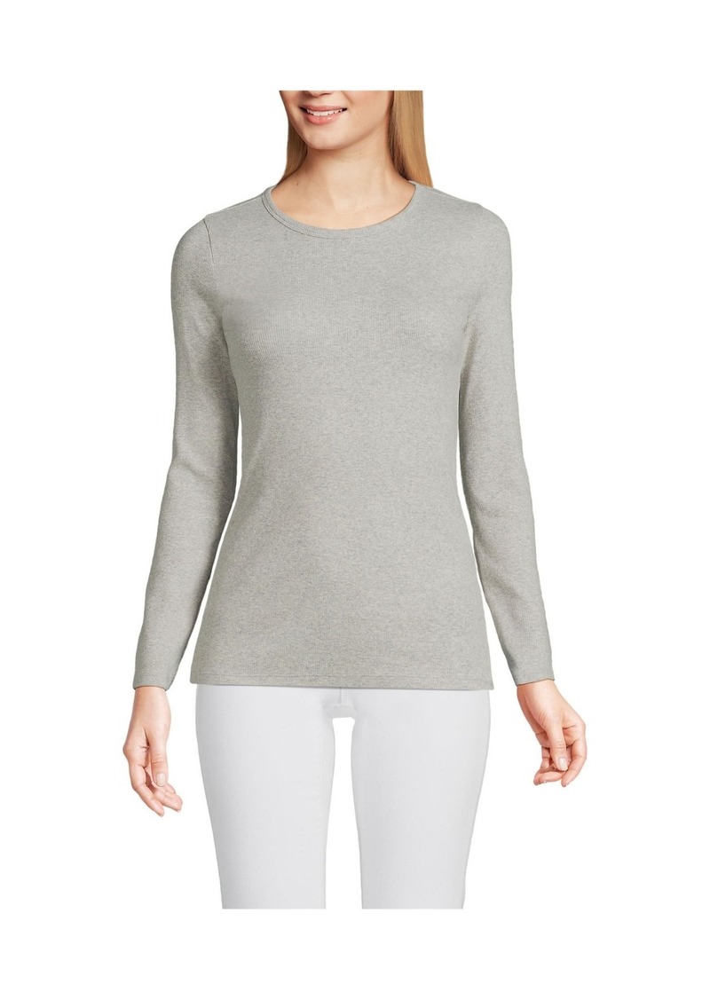 Lands' End Women's Long Sleeve Micro Rib T-Shirt - Gray heather