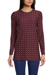 Lands' End Women's Long Sleeve Performance Crew Neck Tunic - Rich burgundy encircle geo