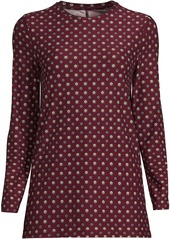 Lands' End Women's Long Sleeve Performance Crew Neck Tunic - Rich burgundy encircle geo