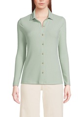 Lands' End Women's Long Sleeve Wide Rib Button Front Polo Shirt - Pale petal