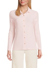 Lands' End Women's Long Sleeve Wide Rib Button Front Polo Shirt - Pale petal