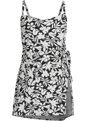 Lands' End Women's Long Sweetheart Swim Dress One Piece Swimsuit Adjustable Straps - Black havana floral