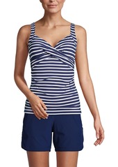 Lands' End Women's Long Torso V-Neck Wrap Underwire Tankini Swimsuit Top - Deep sea navy rosella floral