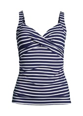 Lands' End Women's Long Chlorine Resistant Wrap Underwire Tankini Swimsuit Top - Deep sea navy rosella floral