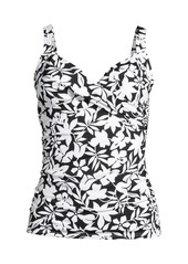 Lands' End Women's Long V-Neck Wrap Underwire Tankini Swimsuit Top Adjustable Straps - Deep sea polka dot