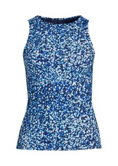 Lands' End Women's Mastectomy Chlorine Resistant High Neck Upf 50 Modest Tankini Swimsuit Top - Navy/turquoise mosaic dot