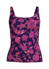 Lands' End Women's Mastectomy Chlorine Resistant Square Neck Tankini Swimsuit Top Adjustable Straps - Blackberry ornate floral