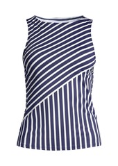 Lands' End Women's Mastectomy Chlorine Resistant High Neck Upf 50 Modest Tankini Swimsuit Top - Deep sea mixed diagonal stripe