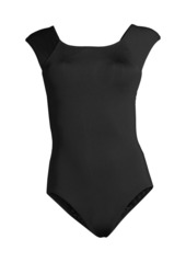 Lands' End Women's Mastectomy Tummy Control Cap Sleeve X-Back One Piece Swimsuit - Black