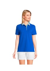 Lands' End Women's Mesh Cotton Short Sleeve Polo Shirt - Deep sea/white