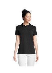 Lands' End Women's Mesh Cotton Short Sleeve Polo Shirt - Black