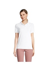 Lands' End Women's Mesh Cotton Short Sleeve Polo Shirt - Deep sea/white