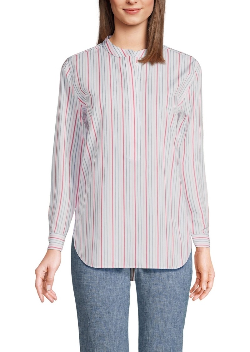 Lands' End Women's No Iron Banded Collar Popover Shirt - Wood lily multi line stripe