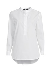 Lands' End Women's No Iron Banded Collar Popover Shirt - White