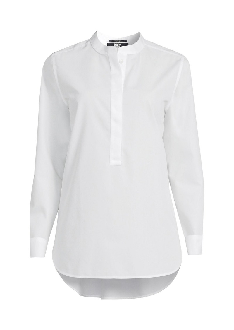 Lands' End Women's No Iron Banded Collar Popover Shirt - White