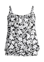 Lands' End Petite Blouson Tummy Hiding Tankini Swimsuit Top Adjustable Straps - Black havana floral