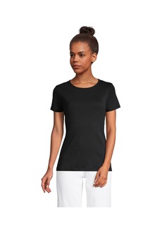 Lands' End Petite Cotton Rib Short Sleeve Crewneck T-shirt - Black
