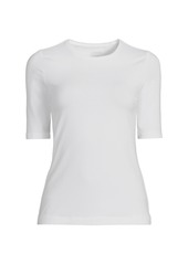 Lands' End Petite Lightweight Jersey Skimming Elbow Sleeve Crew Neck T-shirt - White