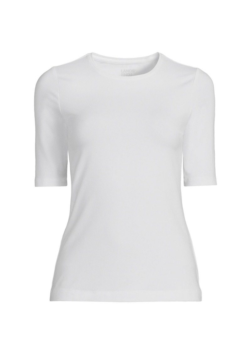 Lands' End Petite Lightweight Jersey Skimming Elbow Sleeve Crew Neck T-shirt - White