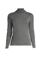 Lands' End Women's Petite Lightweight Fitted Long Sleeve Turtleneck Top - White
