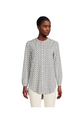 Lands' End Petite Long Sleeve Jersey A-line Tunic - Ivory encircle geo