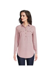 Lands' End Petite Relaxed Long Sleeve Tunic Top - Wood lily tile geo