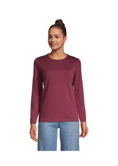 Lands' End Women's Petite Relaxed Supima Cotton Long Sleeve Crewneck T-Shirt - Rich burgundy