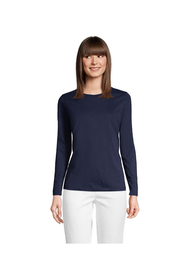 Lands' End Women's Petite Relaxed Supima Cotton Long Sleeve Crewneck T-Shirt - Radiant navy
