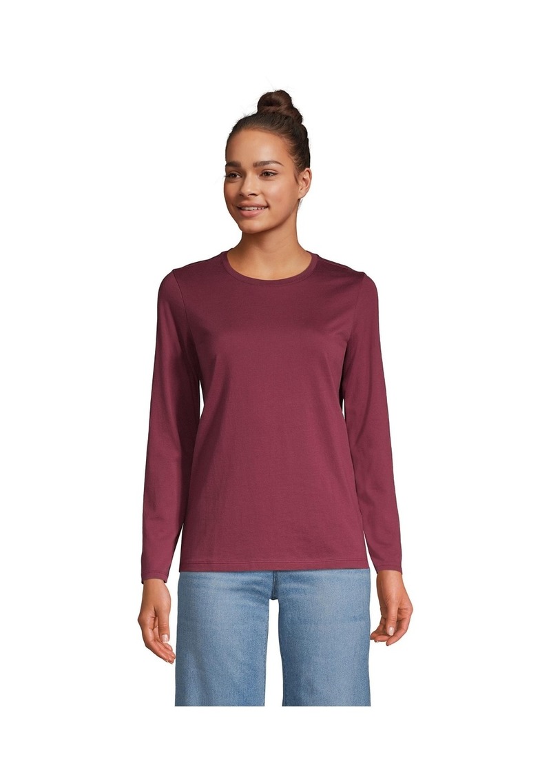 Lands' End Women's Relaxed Supima Cotton Long Sleeve Crewneck T-Shirt - Rich burgundy