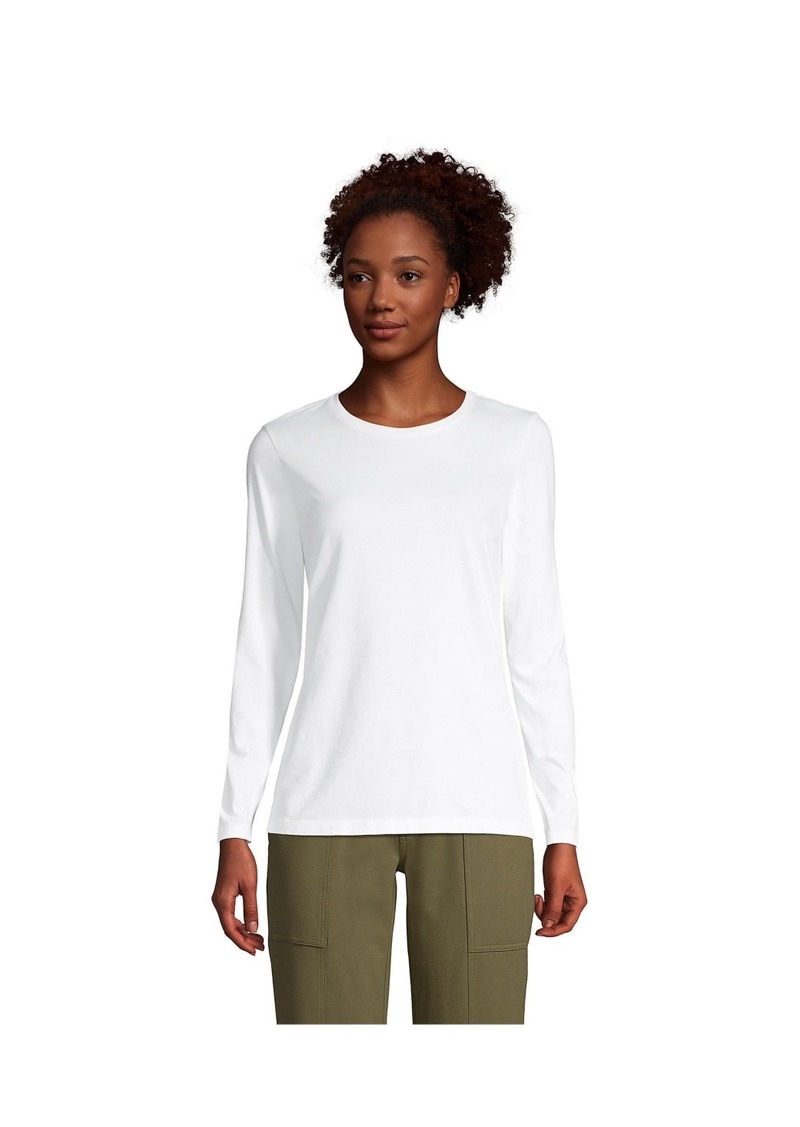 Lands' End Women's Petite Relaxed Supima Cotton Long Sleeve Crewneck T-Shirt - White