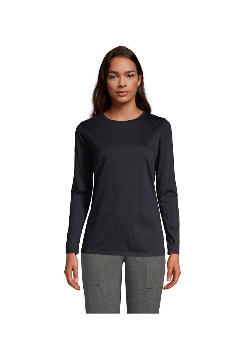 Lands' End Women's Petite Relaxed Supima Cotton Long Sleeve Crewneck T-Shirt - Black