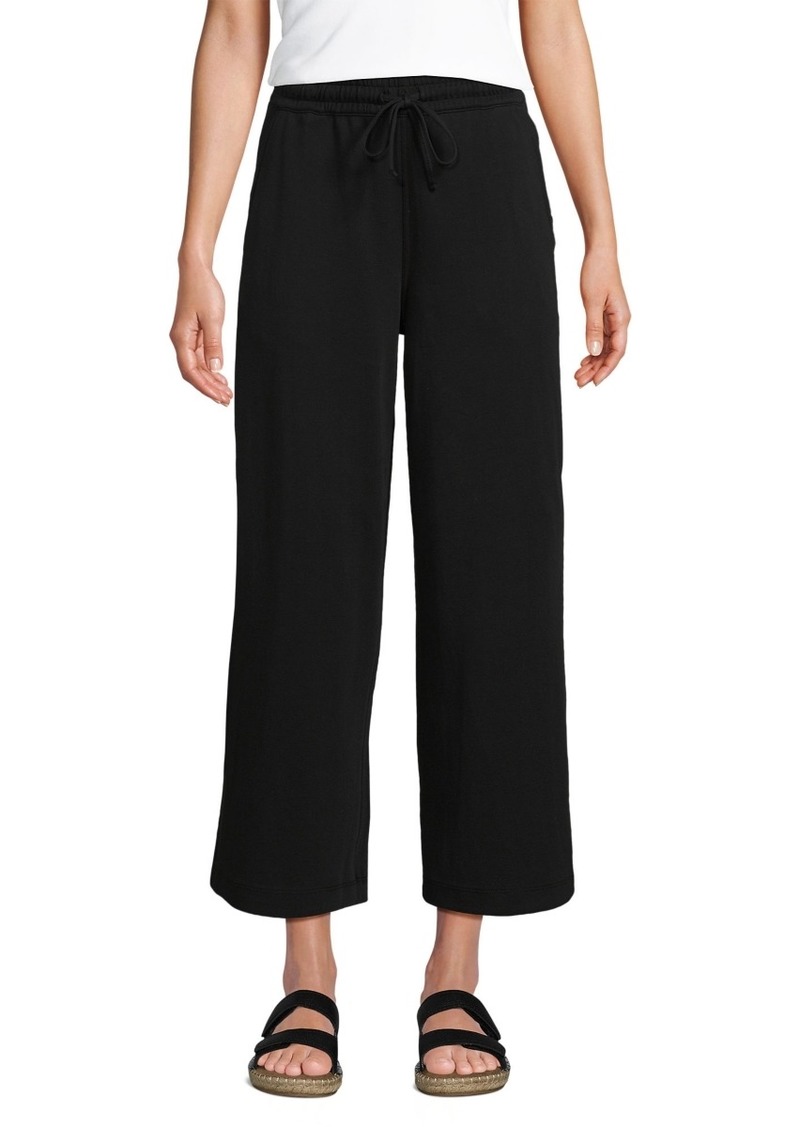 Lands' End Women's Petite Sport Knit Elastic Waist Wide Leg Crop Pants - Black