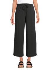 Lands' End Women's Petite Sport Knit Elastic Waist Wide Leg Crop Pants - Black