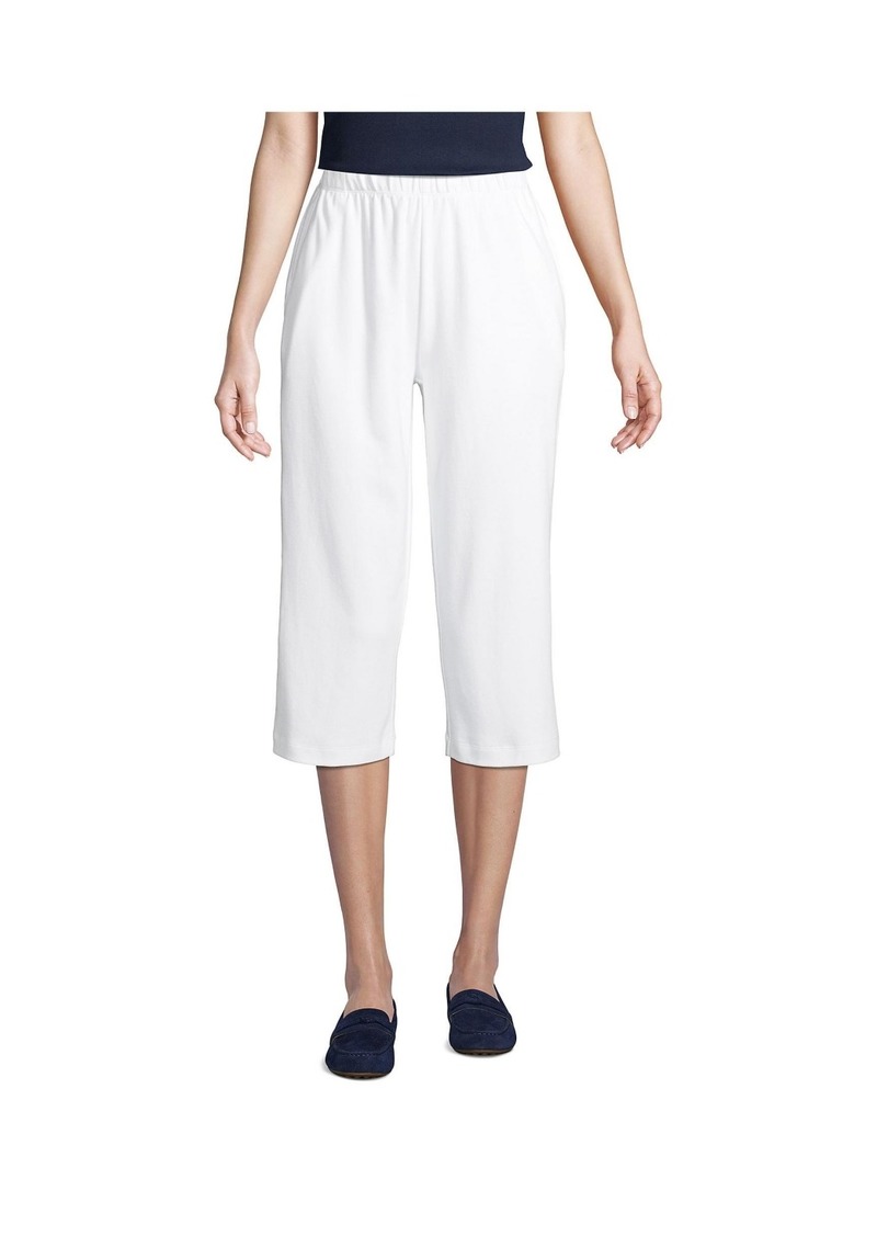 Lands' End Petite Sport Knit High Rise Elastic Waist Capri Pants - White