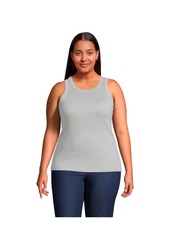 Lands' End Plus Size Rib Crew Neck Tank Top - Hot pink