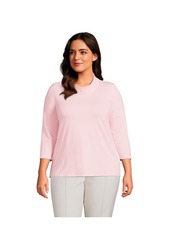 Lands' End Plus Size 3/4 Sleeve Light Weight Jersey Cowl Neck Top - White