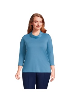 Lands' End Plus Size 3/4 Sleeve Light Weight Jersey Cowl Neck Top - Muted blue