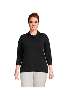 Lands' End Plus Size 3/4 Sleeve Light Weight Jersey Cowl Neck Top - Black