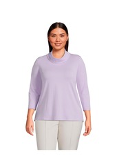 Lands' End Plus Size 3/4 Sleeve Light Weight Jersey Cowl Neck Top - Soft tea rose